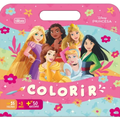 LIVRO MALETA DE COLORIR PRINCESAS 8 FOLHAS + 68 Adesivos