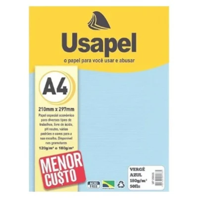PAPEL VERGE A4 180G 50FL AZUL USAPEL
