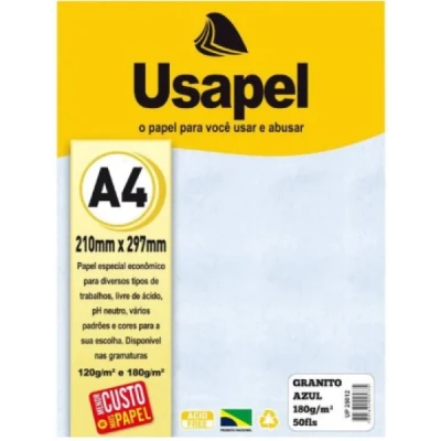 PAPEL GRANITTO A4 180G 50FL AZUL USAPEL