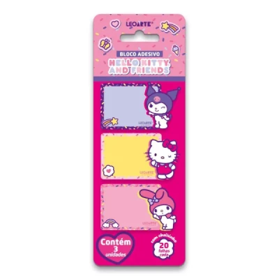 BLOCO ADESIVO C/ AROMA HELLO KITTY E AMIGOS C/ 3 BLOCOS 20F CADA R.10561 LEOARTE