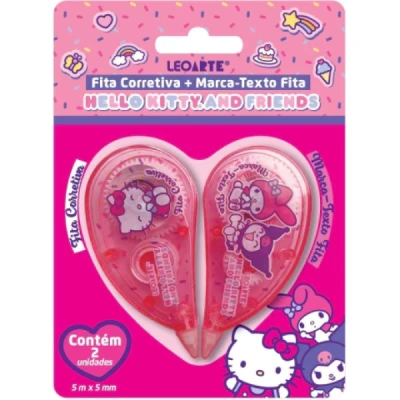 FITA CORRETIVA + MARCA-TEXTO FITA 5MMX5M HELLO KITTY E AMIGOS- BLISTER C/ 2 UNID. LEOARTE