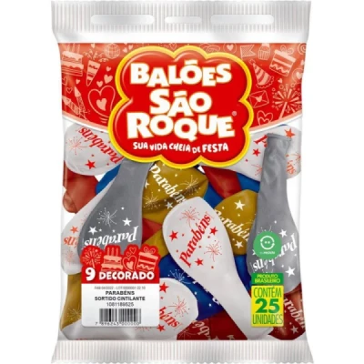 BALAO LISO 9.0 PARABENS CINTILANTE C/25 SAO ROQUE