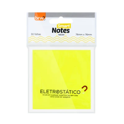 BLOCO ADESIVO SMART NOTES ELETROSTÁTICO 76X76MM - AMARELO NEON - 30 FLS BA7620 - BRW
