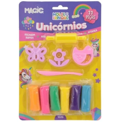 MASSA PARA MODELAR CRIATIVA UNICORNIO 11PCS MOLDE E BRINQU UNIDADE 7106 - MAGIC KIDS