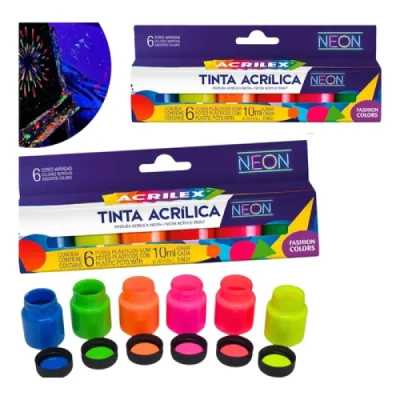 TINTA  ACRILICA NATURE COLORS NEON C/6 10ML REF03906 - ACRILEX