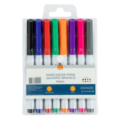 Marcador para Quadro Branco BRW Ponta Fina 8 Cores CA3100