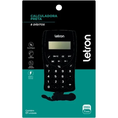 CALCULADORA 8DIG COM CORDAO PRETA - LETRON