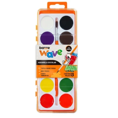 AQUARELA ESCOLAR BAZZE WAVE 12 CORES + PINCEL R:904706