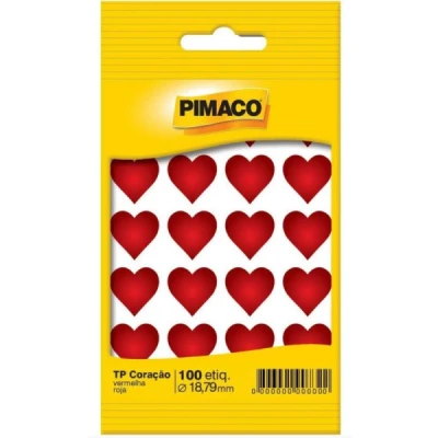 ETIQUETA ADESIVA FORMATO CORACAO VERMELHO C/100 18.79MM PIMACO