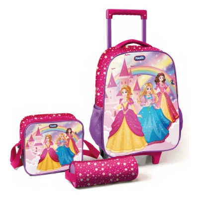 MOCHILA C/RODA  PRINCESAS G ESTOJO+LANCHEIRA KIT 123208 - MAGIC KIDS