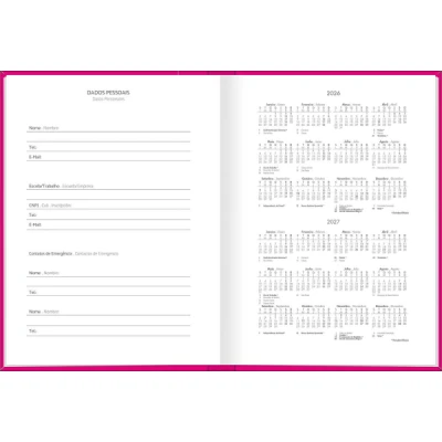 Agenda costurada diária 12,3 x 16,6 cm Pepper Rosa 2026 tilibra