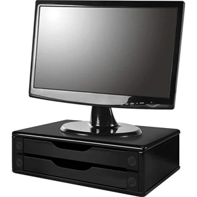 SUPORTE MONITOR 2 GAVETAS 39X26X12 MDF BLACK REF3346 - SOUZA