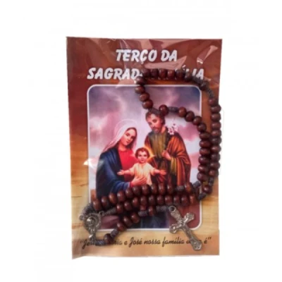 TERCO DE MADEIRA C/ FOLHETO SAGRADA FAMILIA E CRUZ DE METAL T-077