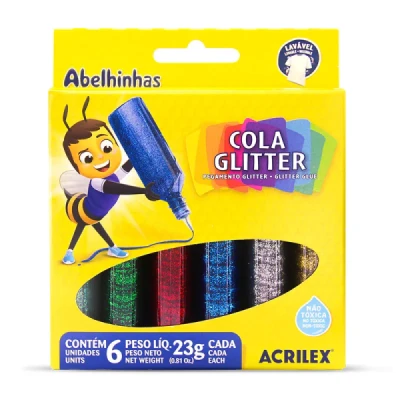 COLA GLITTER C/6 CORES 23GR ACRILEX