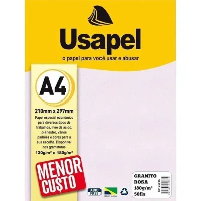 PAPEL GRANITTO A4 180G 50FL ROSA USAPEL