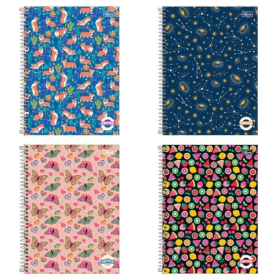 CADERNO ESPIRAL CAPA DURA UNIVERSITÁRIO 10 MATÉRIAS PEPPER FEMININO 160 FOLHAS