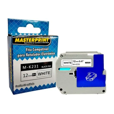 FITA PARA ROTULADOR ELETRONICO 12MMX8MTS M-K231 PRETO/BRANCO 222060008 - MASTERPRINT
