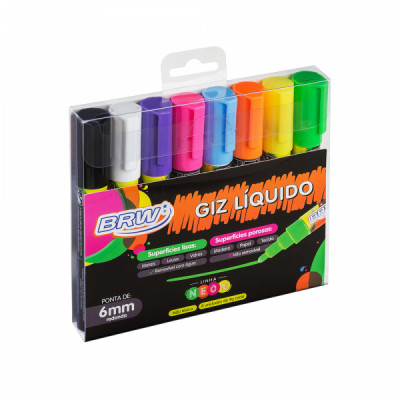 Giz Líquido 6mm Blister com 8 Cores Neon - BRW - GZ0608